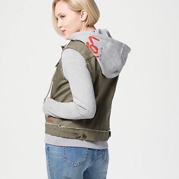 Peace Love World Denim & Terry Hooded Jacket (XXS) - Picture 6 of 9